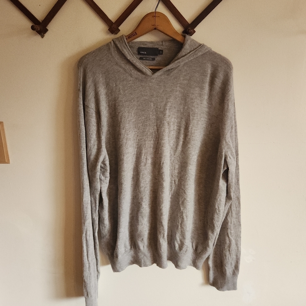 Vince Cashmere V-Neck Sweater Hoodie Lightweight Gray XL Extra Large